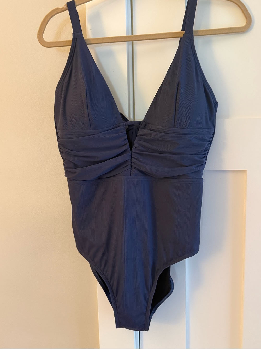 Cupshe Cadet Blue Bayou Tummy Control One Piece Swimsuit Plunge Ruched L NWT